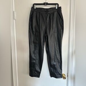 Calvin Klein Sz: L Black Faux Leather Pants. Pull On. Flat Front. Patch pockets